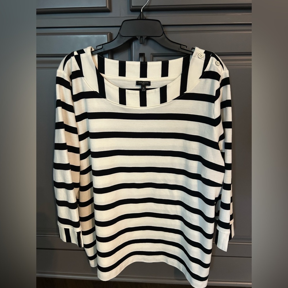 Talbots Women's Black and White Striped Blouse